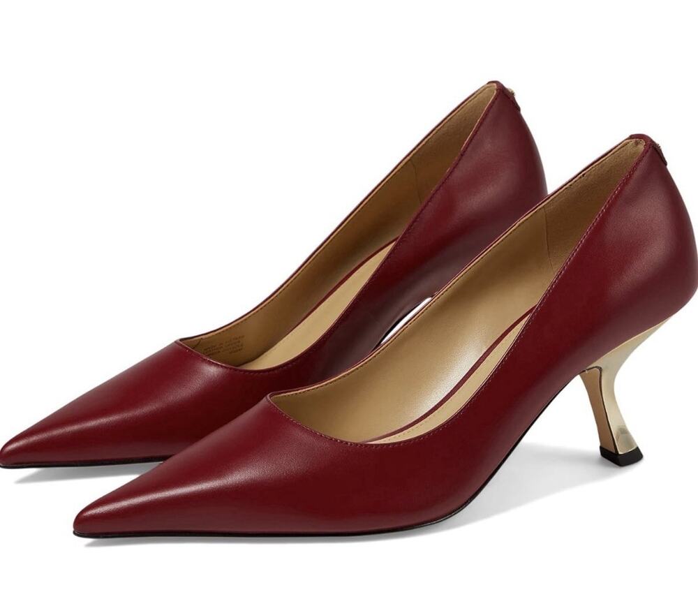 Michael Kors Women's Luna Mid Pump Leather Deep Red Size 9 M Excellent